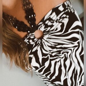 Zebra Print Halter Dress with Beaded Neckline